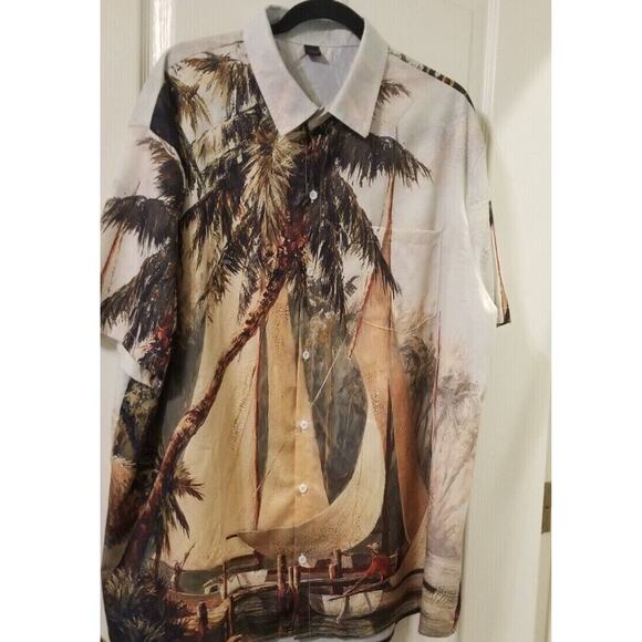 Vintage - Men's Unbranded Casual Shirt W/Sailboats & Palm Trees Collared Sz XXL - Picture 1 of 8